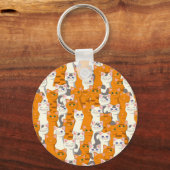 Witte en gember katten patroon groene ogen blauwe sleutelhanger (Achterkant)
