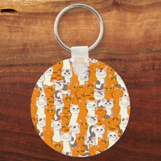 Witte en gember katten patroon groene ogen blauwe sleutelhanger (Voorkant)