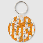 Witte en gember katten patroon groene ogen blauwe sleutelhanger (Achterkant)