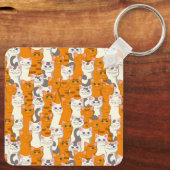 Witte en gember katten patroon groene ogen blauwe  sleutelhanger (Achterkant)