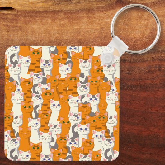 Witte en gember katten patroon groene ogen blauwe  sleutelhanger (Achterkant)