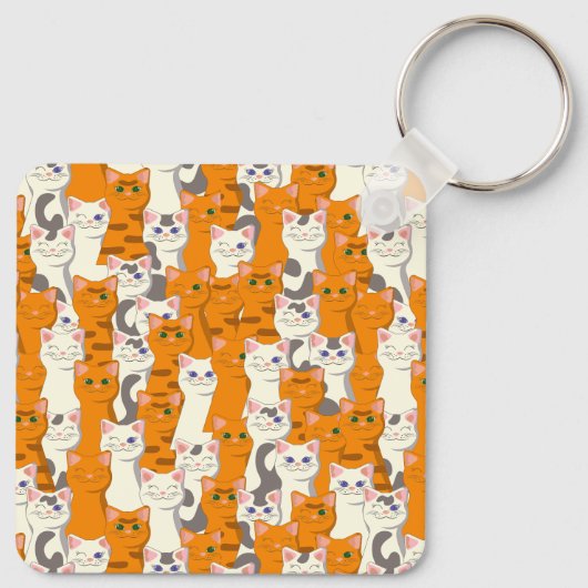 Witte en gember katten patroon groene ogen blauwe sleutelhanger (Achterkant)