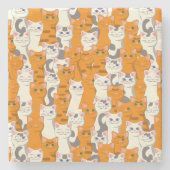 Witte en gember katten patroon groene ogen blauwe stenen onderzetter (Voorkant)