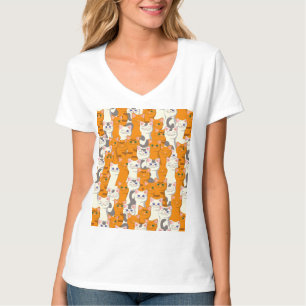 Witte en gember katten patroon groene ogen blauwe  t-shirt