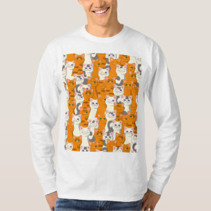 Witte en gember katten patroon groene ogen blauwe  t-shirt