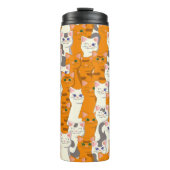 Witte en gember katten patroon groene ogen blauwe  thermosbeker (Voorkant)