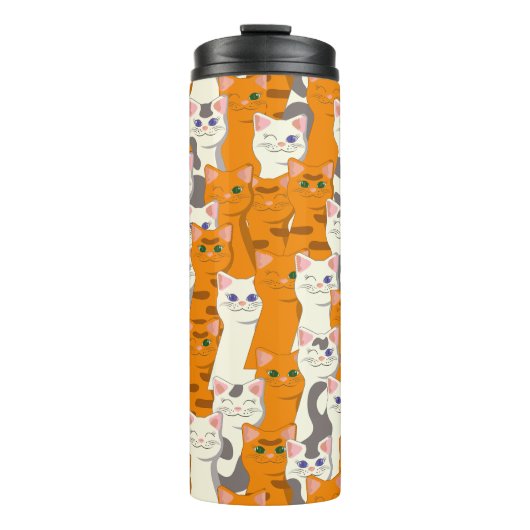 Witte en gember katten patroon groene ogen blauwe  thermosbeker (Voorkant)