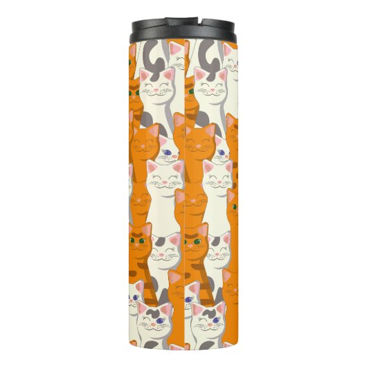 Witte en gember katten patroon groene ogen blauwe  thermosbeker (Achterkant)