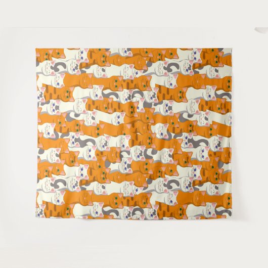 Witte en gember katten patroon groene ogen blauwe wandkleed (Voorkant (horizontaal))