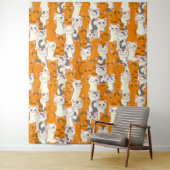 Witte en gember katten patroon groene ogen blauwe wandkleed (In situ)