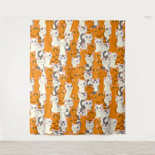 Witte en gember katten patroon groene ogen blauwe wandkleed (Voorkant)