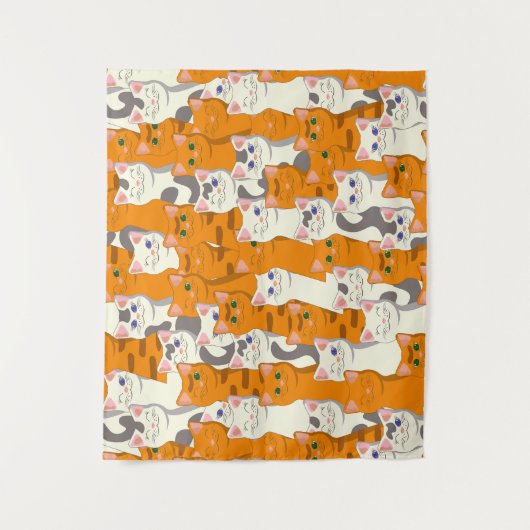 Witte en gember katten patroon groene ogen blauwe wandkleed (Voorkant)