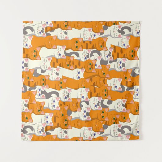 Witte en gember katten patroon groene ogen blauwe wandkleed (Voorkant (horizontaal))