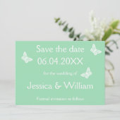 Witte en gemint groene vlinders bewaren de datum save the date (Staand voorkant)