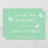 Witte en gemint groene vlinders bewaren de datum save the date (Voorkant / Achterkant)