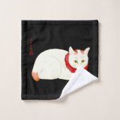 Witte en Ginger Japanse Kat Bad Handdoek (Wasdoekje)