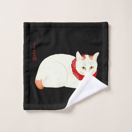 Witte en Ginger Japanse Kat Bad Handdoek (Wasdoekje)