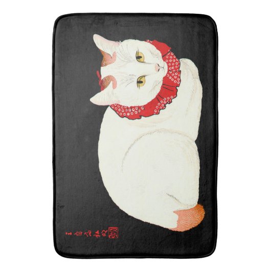 Witte en Ginger Japanse Kat Badmat (Voorkant Verticaal)