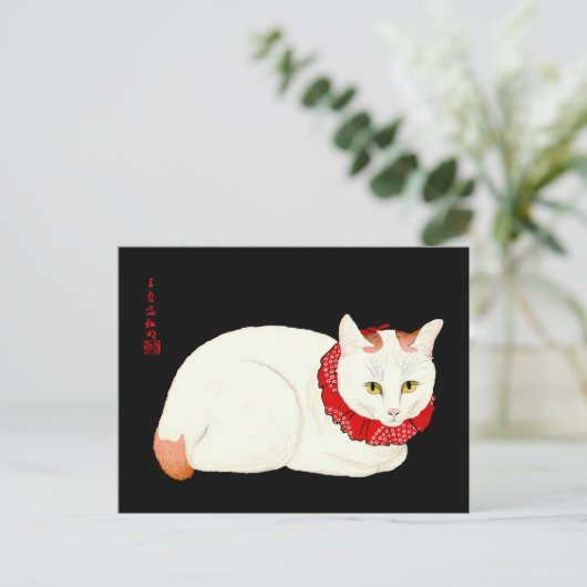 Witte en Ginger Japanse Kat Briefkaart (Staand voorkant)