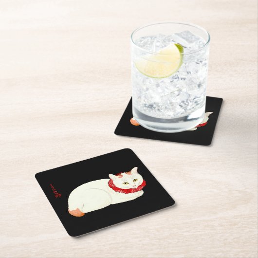 Witte en Ginger Japanse Kat Kartonnen Onderzetters (Insitu)