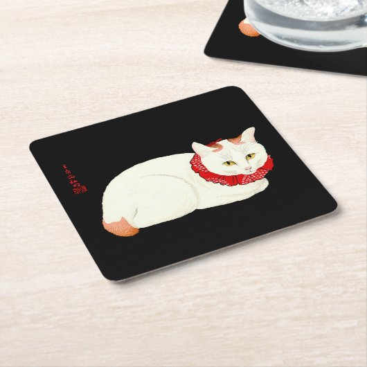 Witte en Ginger Japanse Kat Kartonnen Onderzetters (Schuin)