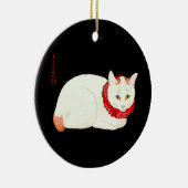 Witte en Ginger Japanse Kat Keramisch Ornament (Rechts)