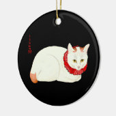 Witte en Ginger Japanse Kat Keramisch Ornament (Links)