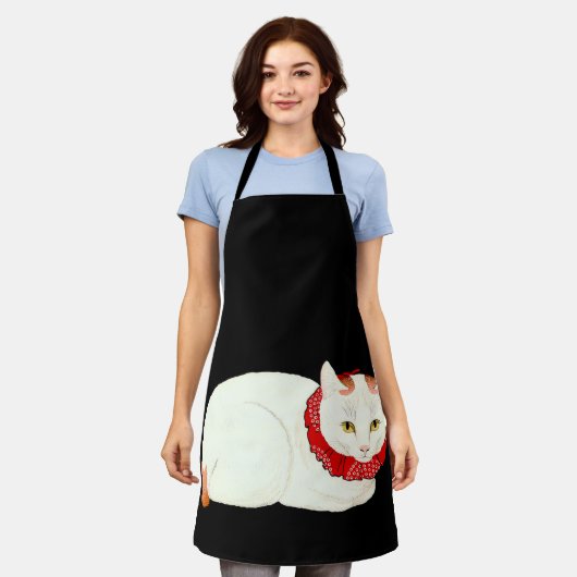 Witte en Ginger Japanse Kat Schort (Gedragen)