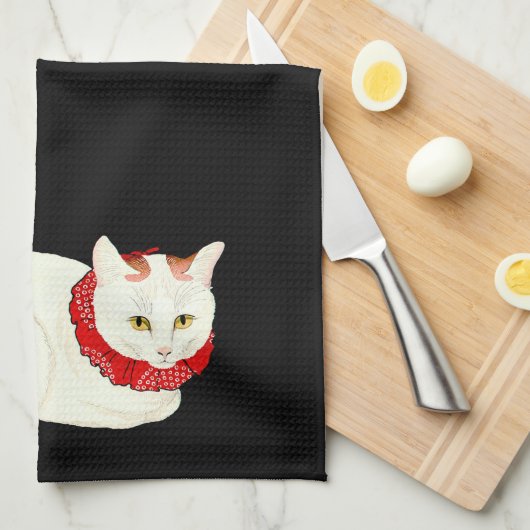 Witte en Ginger Japanse Kat Theedoek (Quarter Fold)