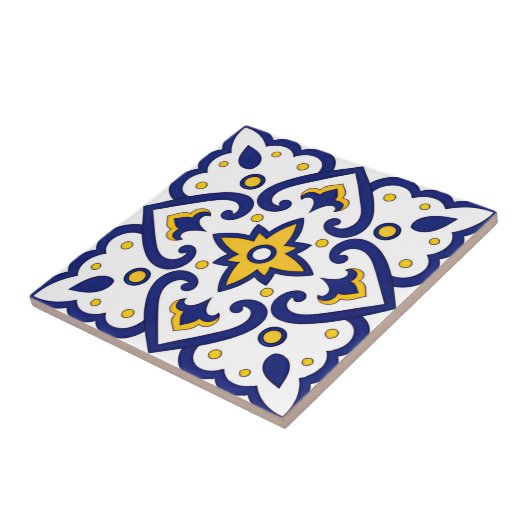 witte en goudblauwe tegels tegeltje (Zijkant)