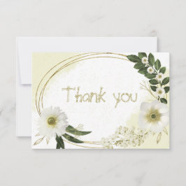 witte en goudbloemen groene bladeren botanische bedankkaart