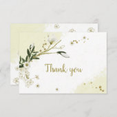 witte en goudbloemen groene bladeren botanische bedankkaart (Voorkant / Achterkant)