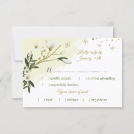 witte en goudbloemen groene bladeren kiezen RSVP kaartje