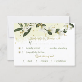 witte en goudbloemen groene bladeren kiezen RSVP kaartje