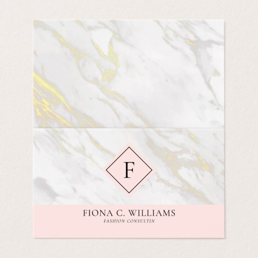 Witte en goudbruinmarmer visitekaartje (Buitenkant ongevouwen)
