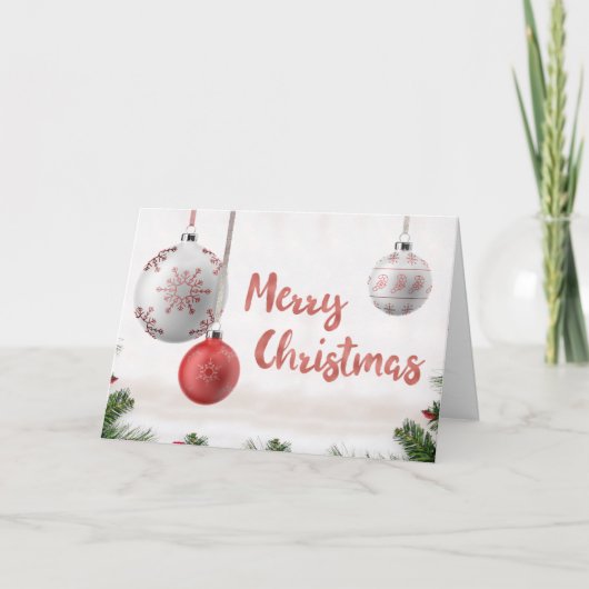 Witte en gouden bal met sneeuwkerst feestdagen kaart (Voorkant)
