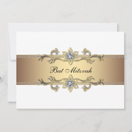Witte en gouden Bat Mitswa Kaart (Voorkant)