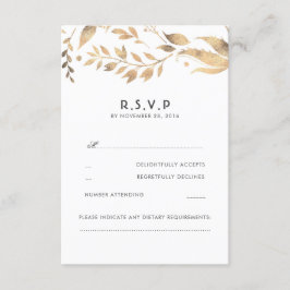 Witte en gouden bladeren bruiloft RSVP Kaartje