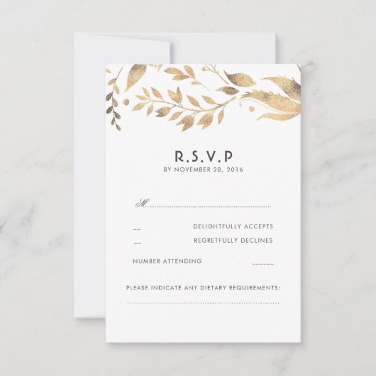 Witte en gouden bladeren bruiloft RSVP Kaartje (Voorkant)