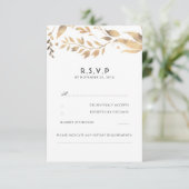 Witte en gouden bladeren bruiloft RSVP Kaartje (Staand voorkant)