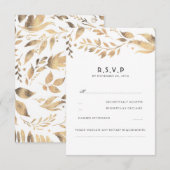 Witte en gouden bladeren bruiloft RSVP Kaartje (Voorkant / Achterkant)