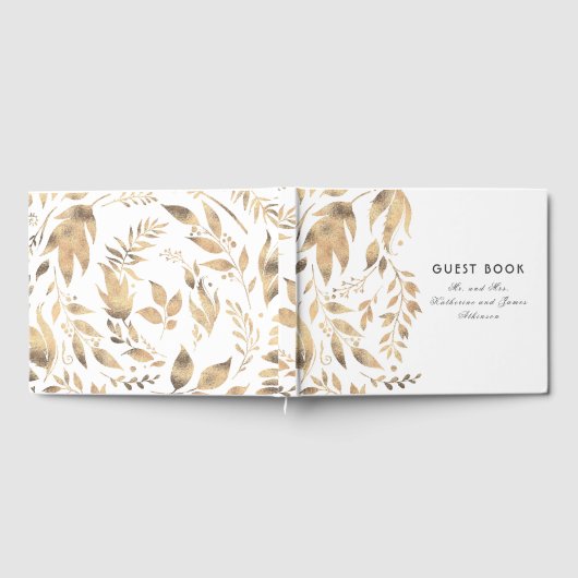Witte en gouden bladeren Elegante herfstbruiloft Gastenboek (Volledig)
