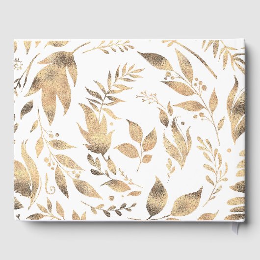 Witte en gouden bladeren Elegante herfstbruiloft Gastenboek (Achterkant)