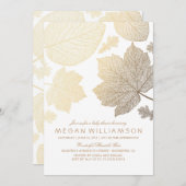 Witte en gouden bladeren Herfst Baby shower Kaart (Voorkant / Achterkant)