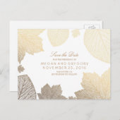 Witte en gouden bladeren herfst Save the date Aankondigingskaart (Voorkant / Achterkant)
