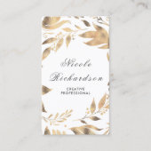 Witte en gouden bladeren Krans Modern Chic Visitekaartje (Voorkant)