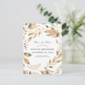Witte en Gouden Bladeren Krans Save the Date Aankondigingskaart (Staand voorkant)