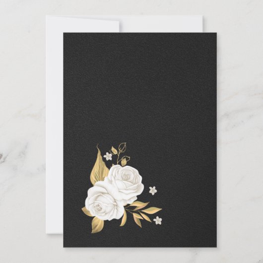 witte en gouden bloem zwarte verjaardagsfeest kaart (Achterkant)
