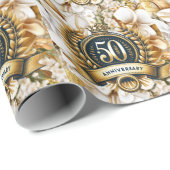 Witte en gouden bloemen 50e Jubileum Cadeaupapier (Rol Hoek)