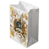 Witte en gouden bloemen 50e Jubileum Medium Cadeauzakje (Voorkant Gekanteld)